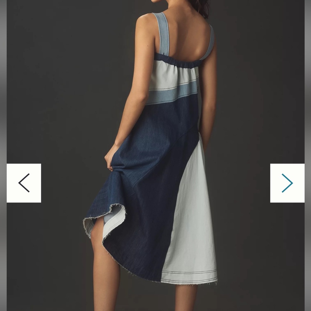 Anthropologie PILCRO myriad Blue Denim seamed smocked elastic back center 4 fit - Picture 6 of 12